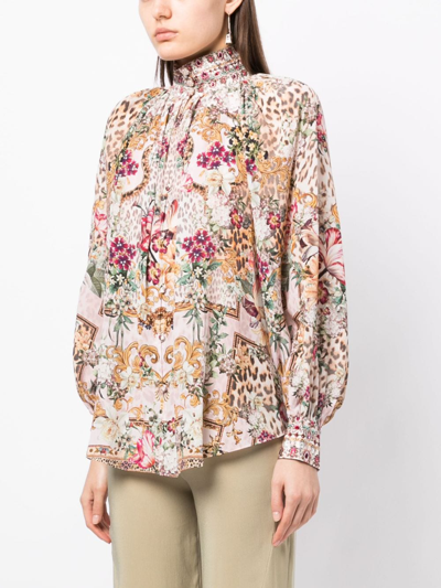 Shop Camilla High-neck Silk Blouse In Multicolour
