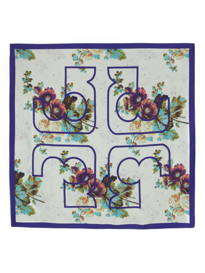 Shop Tory Burch Floral-print Silk Scarf In Nude