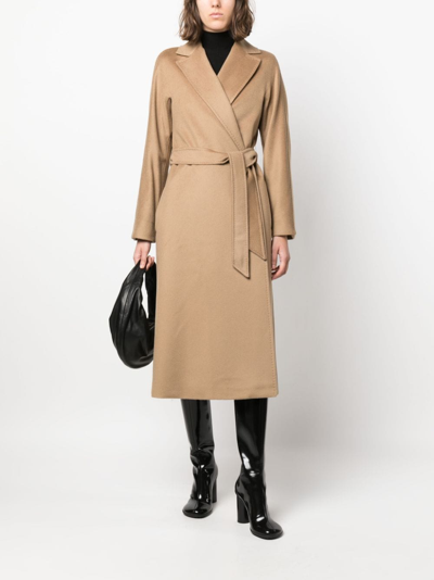 Shop 's Max Mara Tie-waist Virgin Wool Coat In Nude