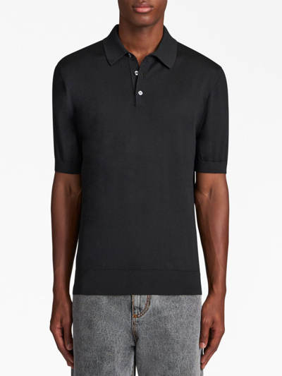 Etro Pegaso-embroidered Knitted Polo Shirt In Schwarz