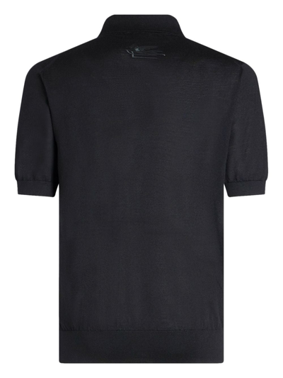 Shop Etro Pegaso-embroidered Knitted Polo Shirt In Schwarz