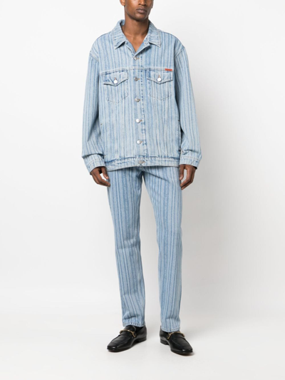 Martine Rose Light Blue Pinstripe Straight Leg Jeans In Blue
