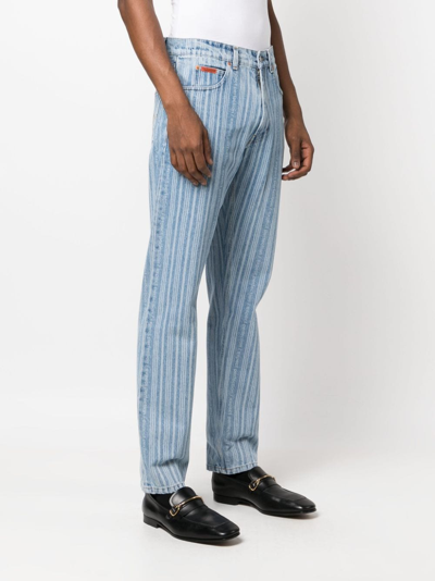 Martine Rose Light Blue Pinstripe Straight Leg Jeans In Blue