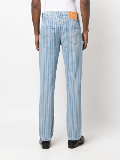 Martine Rose Light Blue Pinstripe Straight Leg Jeans In Blue