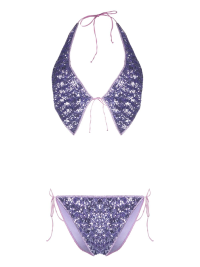 Shop Oseree Sequin-embellished Halterneck Bikini In Violett