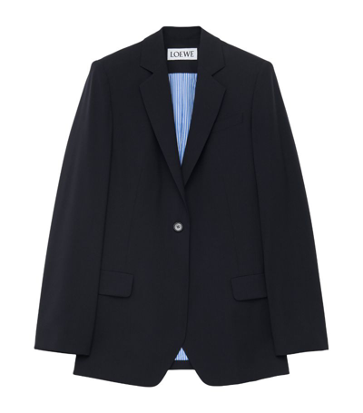 Shop Loewe Wool-cotton Cut-out Tailored Jacket In Blue