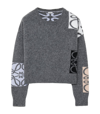 Shop Loewe Wool-blend Anagram Sweater In Grey