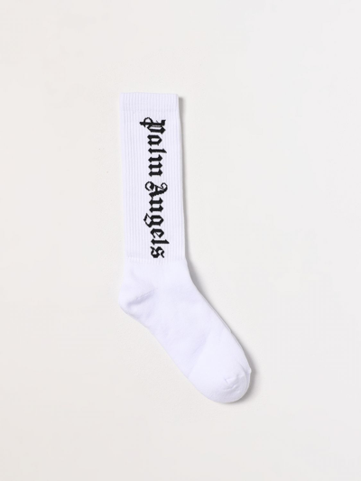 Shop Palm Angels Cotton Socks With Jacquard Logo In White