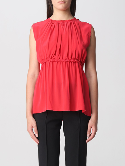 Lanvin Sleeveless Pleated Top Elasticated Waist In Fuchsia