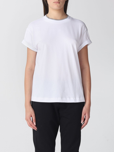 Shop Brunello Cucinelli T-shirt In Jersey With Applied Monili In White