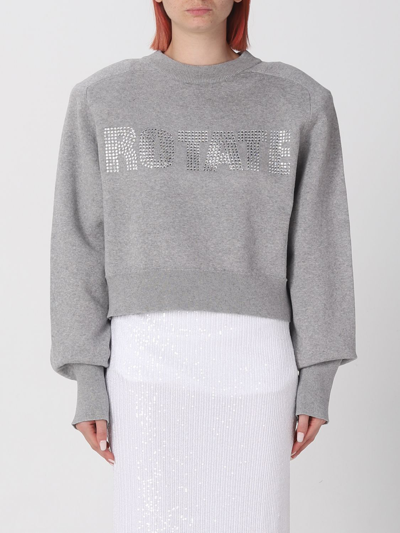 Rotate Birger Christensen Rotate Cropped Sweater With Rhinestone Studded Logo In Grey
