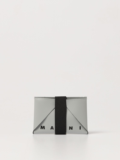 Shop Marni Credit Card Holder In Coated Fabric With Logo In Grey