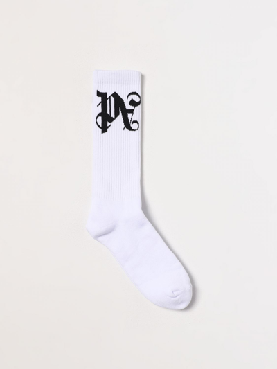 Shop Palm Angels Socks In Stretch Cotton With Jacquard Monogram In White