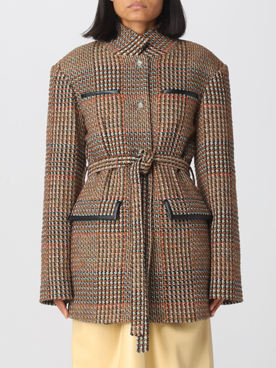 Shop Stella Mccartney Coat In Tweed In Brown