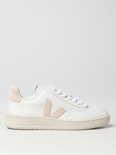 Veja Woman's V12 White And Beige Vegan Leather  Sneakers In White