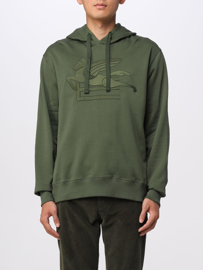 Shop Etro Sweatshirt In Cotton With Pegasus Embroidery In Kaki