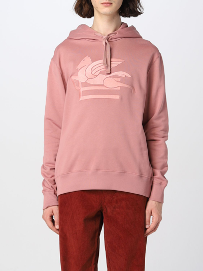 Shop Etro Sweatshirt In Cotton With Pegasus Embroidery In Pink