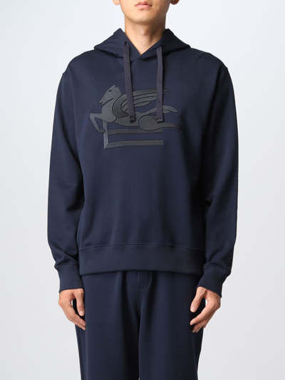 Shop Etro Sweatshirt In Cotton With Pegasus Embroidery In Navy
