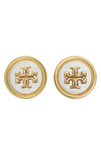 Shop Tory Burch Kira Enamel Circle Stud Earrings In Tory Gold / Tory Silver