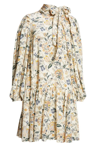 Shop Ulla Johnson Lula Floral Long Sleeve Silk Dress In Gardenia
