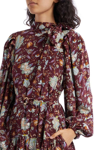 Shop Ulla Johnson Lula Floral Long Sleeve Silk Dress In Heliotrope