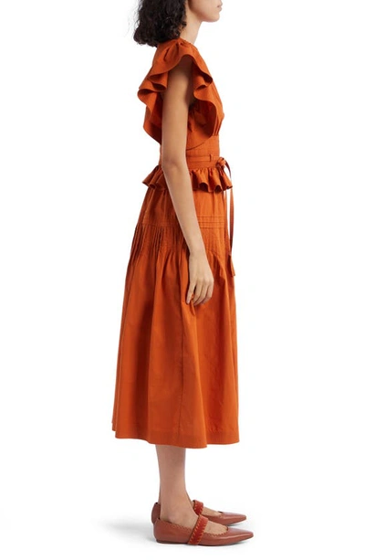 Shop Ulla Johnson Florence Plunge Neck Cotton Dress In Saffron