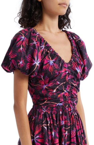 Shop Ulla Johnson Cecile Floral Puff Sleeve Cotton Dress In Zinnia