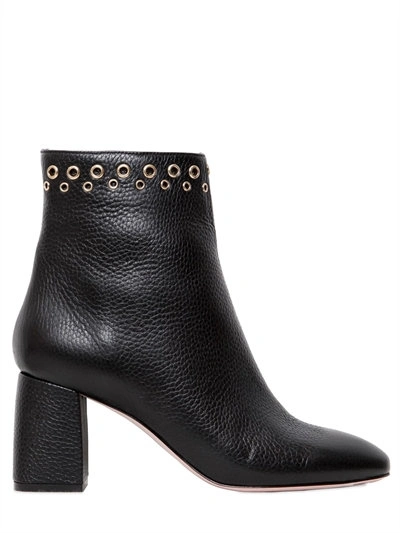 Red Valentino 70mm Tumbled Leather Ankle Boots, Black
