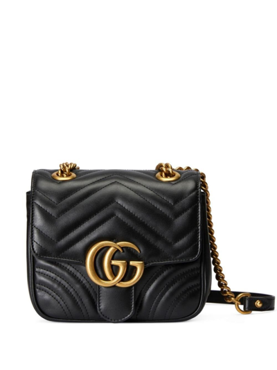 Shop Gucci Black Gg Marmont Mini Leather Shoulder Bag
