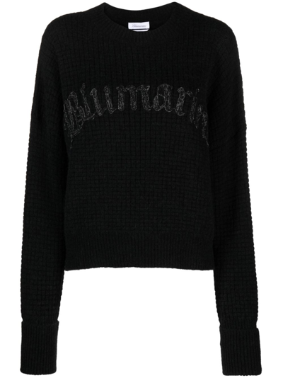 Shop Blumarine Black Logo-embroidered Wool Sweater