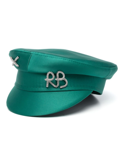 Shop Ruslan Baginskiy Green Monogram Satin Baker Boy Hat