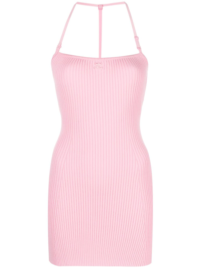 Shop Courrèges Logo-embroidered Ribbed Mini Dress - Women's - Viscose/polyester In Pink