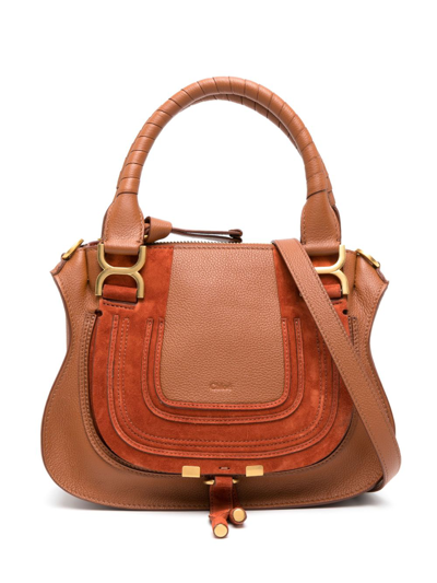 Shop Chloé Brown Marcie Leather Tote Bag