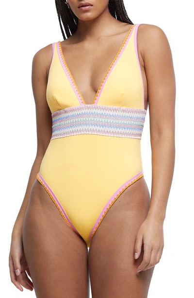Shop River Island Shell Stitch Embroidery One-piece Swimsuit In Orange