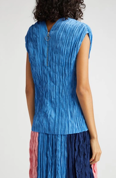 Partow Marion Cap Sleeve Satin Plissé Blouse In Sky