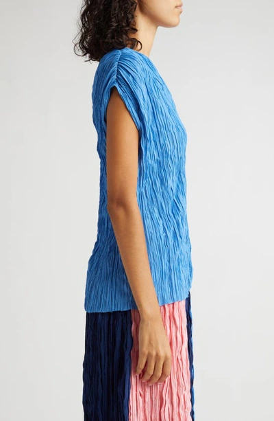 Partow Marion Cap Sleeve Satin Plissé Blouse In Sky