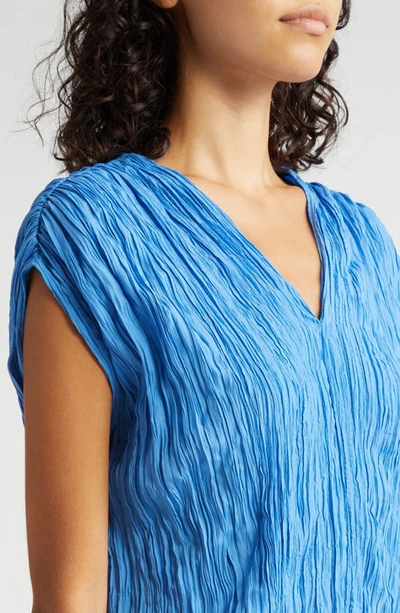 Partow Marion Cap Sleeve Satin Plissé Blouse In Sky