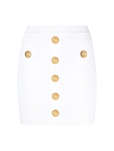 Shop Balmain Hw Buttoned Knit Short Skirt In Fa Blanc