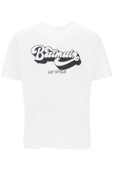 Shop Balmain T-shirt With  70s Retro Print In Blanc Noir (white)