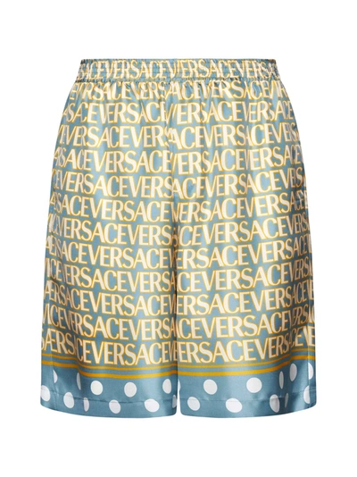 Shop Versace Shorts In Light Blue+ivory