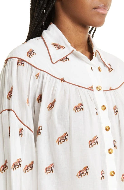 Shop Farm Rio Horse Embroidered Cotton Button-up Shirt In Off-white