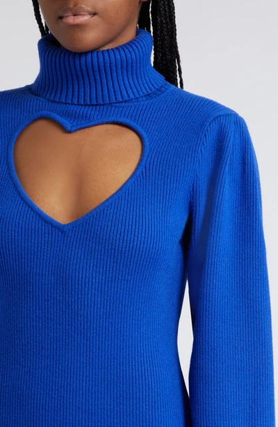 Shop Farm Rio Heart Cutout Long Sleeve Sweater Dress In Blue