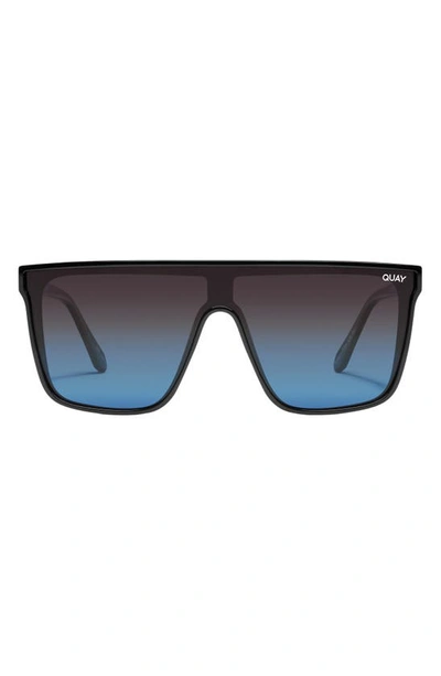 Shop Quay Nightfall Extra Large Polarized Shield Sunglasses In Black/ Black Blue Polarized
