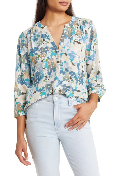 Shop Nydj High-low Crepe Blouse In Seaview