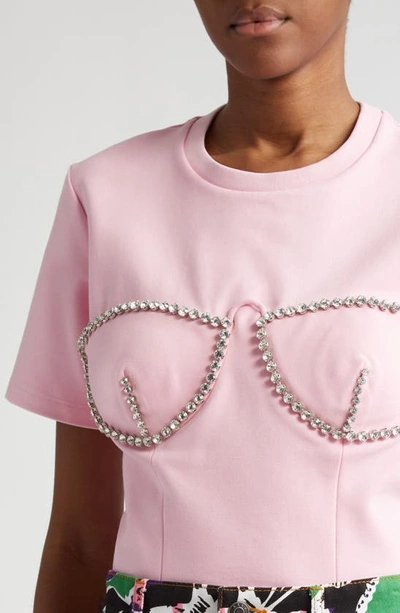 Shop Area Crystal Bustier Cup T-shirt In Pale Pink