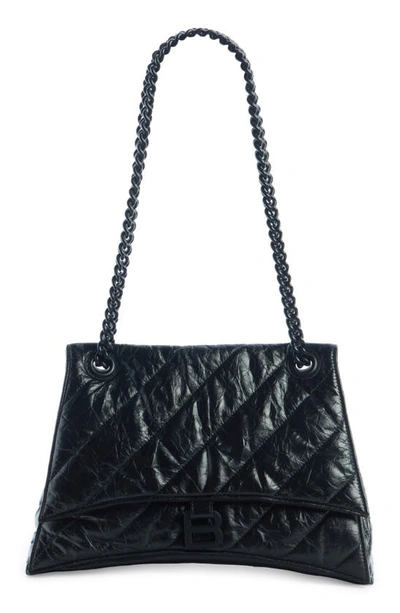 Shop Balenciaga Medium Crush Chain Strap Quilted Leather Shoulder Bag In Black