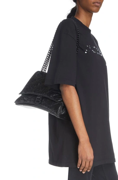 Balenciaga Medium Crush Chain Strap Quilted Leather Shoulder Bag In Black