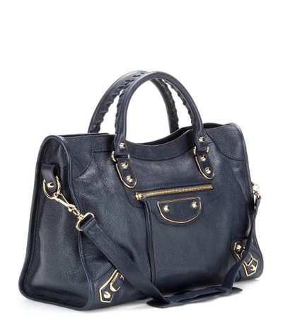 Shop Balenciaga Classic Metallic Edge City Leather Tote In Blue