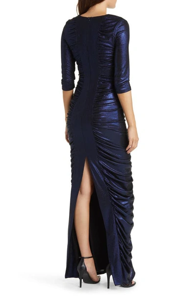 Shop Black Halo Mari Ruched Metallic Gown In Orion Dream