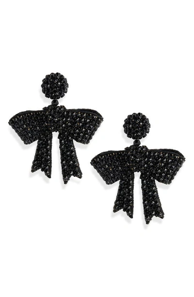Shop Oscar De La Renta Crystal Bow Drop Earrings In Black